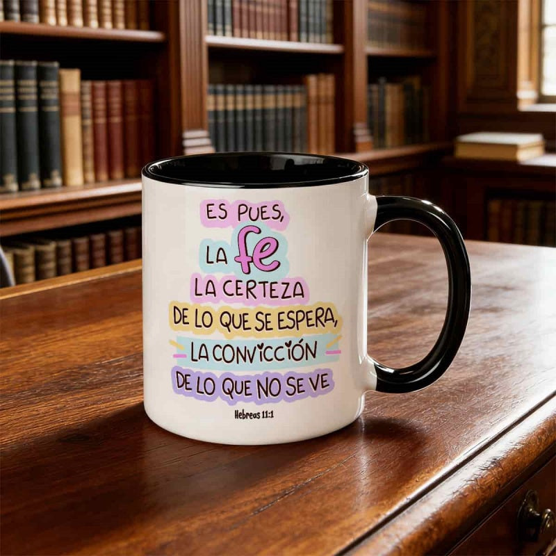 Tailorly Black Accent 11 oz Mug - inspirational Spanish Bible verse text