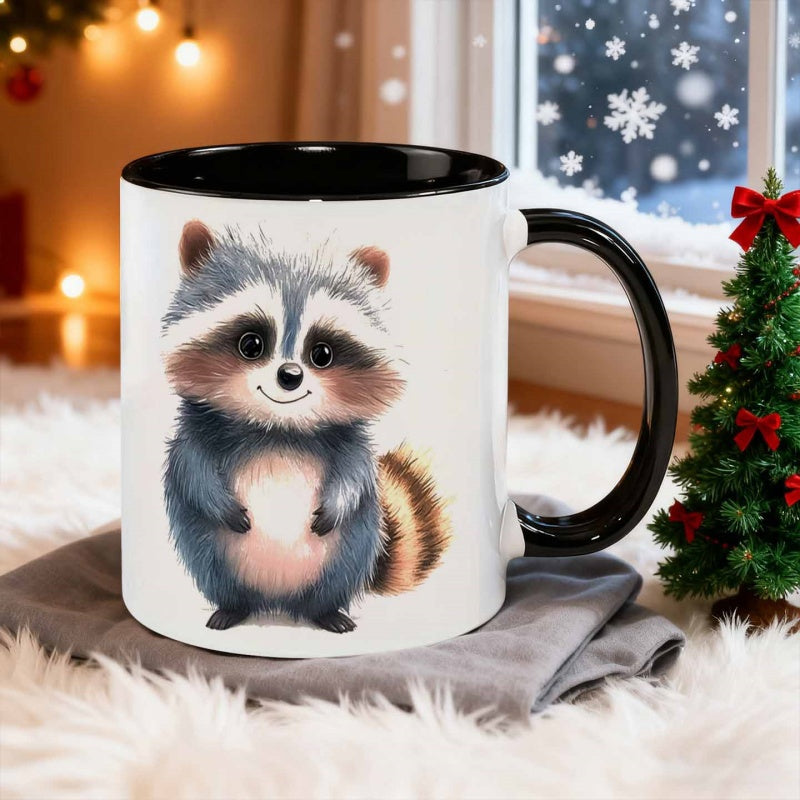 Tailorly Black Accent 11 oz Mug - cute cat with vibrant colors