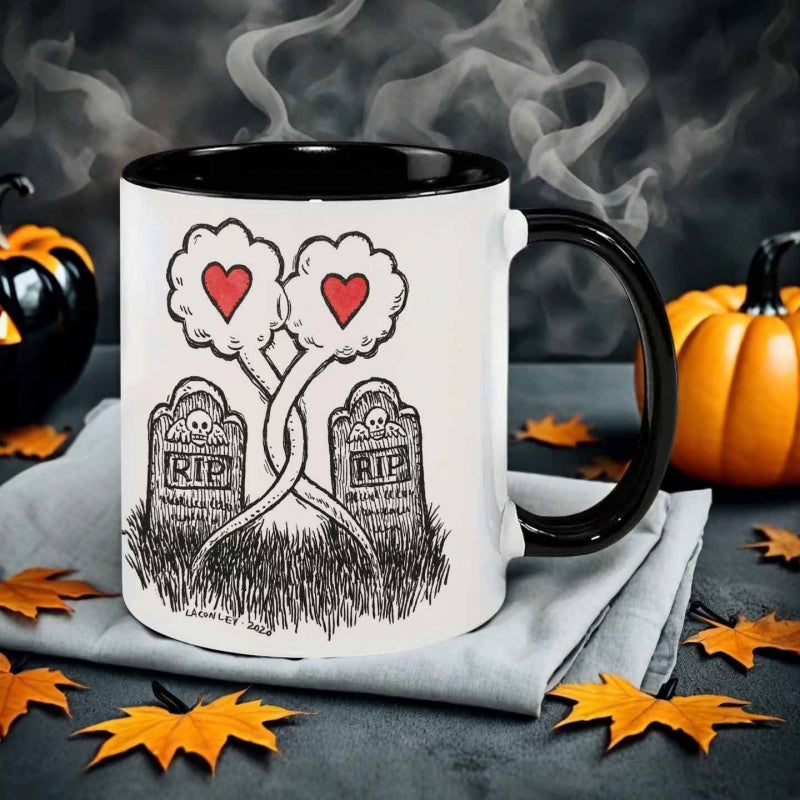 Tailorly Black Accent 11 oz Mug - cartoon style monkey picking fruits