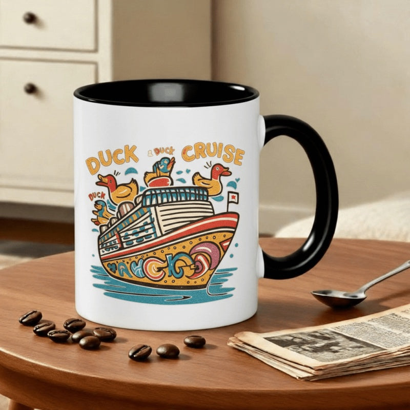 Tailorly Black Accent 11 oz Mug - duck cruise ship cartoon