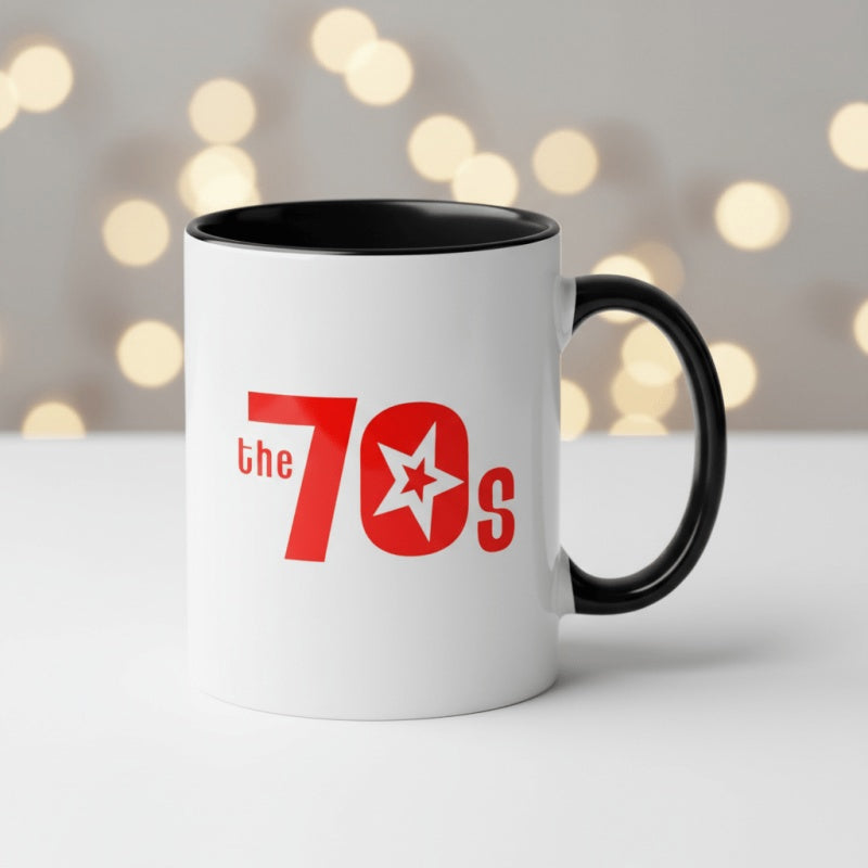 Tailorly Black Accent 11 oz Mug - retro the 70s star vintage 1970s inspired whimsical 2 sided print