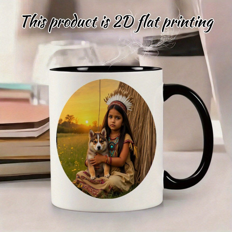 Tailorly Black Accent 11 oz Mug - 1pc cute durable 11oz printed durable ceramic christmas halloween birthday gift anniversary gift hot