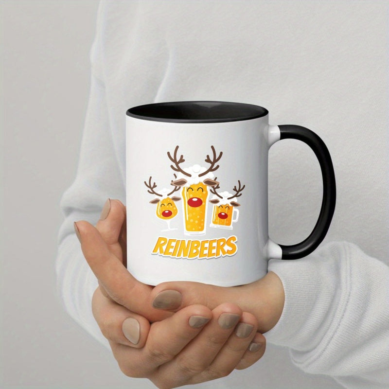 Tailorly Black Accent 11 oz Mug - reindeer with antlers