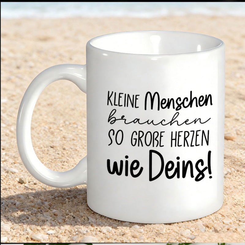 Tailorly White Ceramic 11 oz Mug - Clean Ceramic Coffee Cup Resting On Warm Sunny Beach Sand Mug