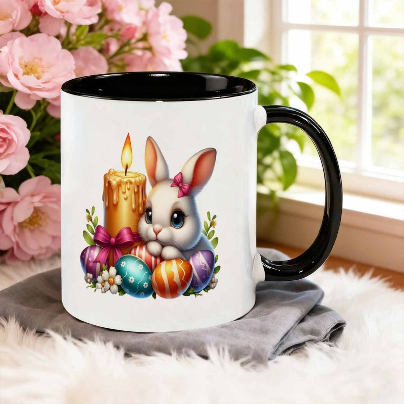 Tailorly Black Accent 11 oz Mug - rabbit， candle， egg