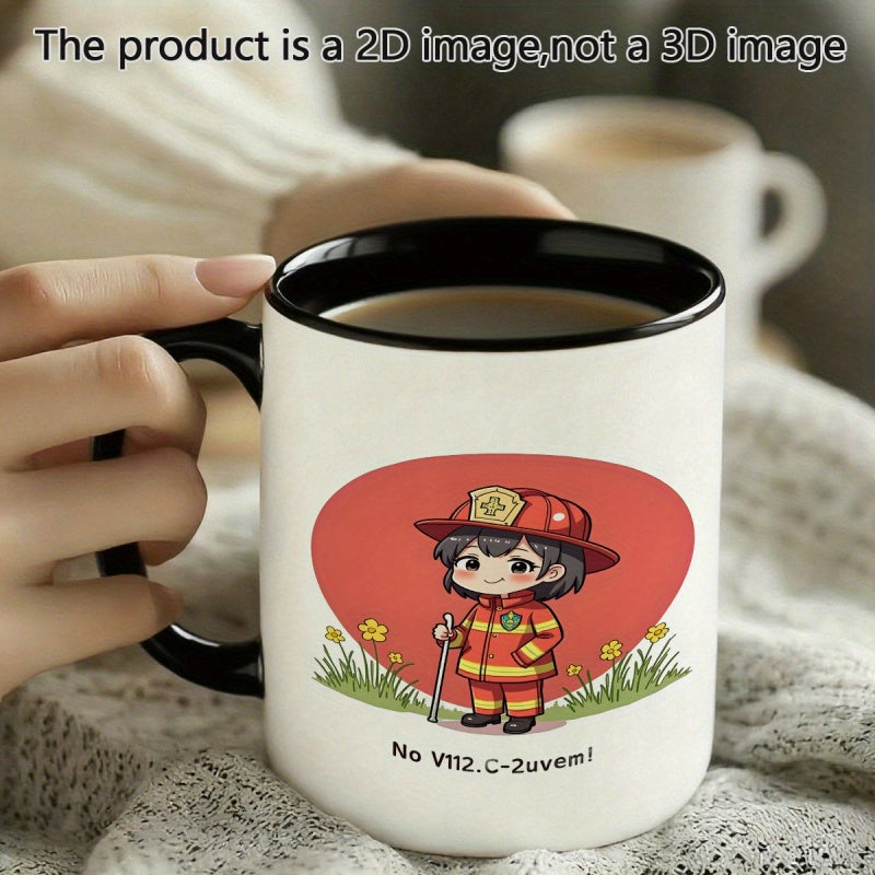 Tailorly Black Accent 11 oz Mug - cute cartoon firefighter