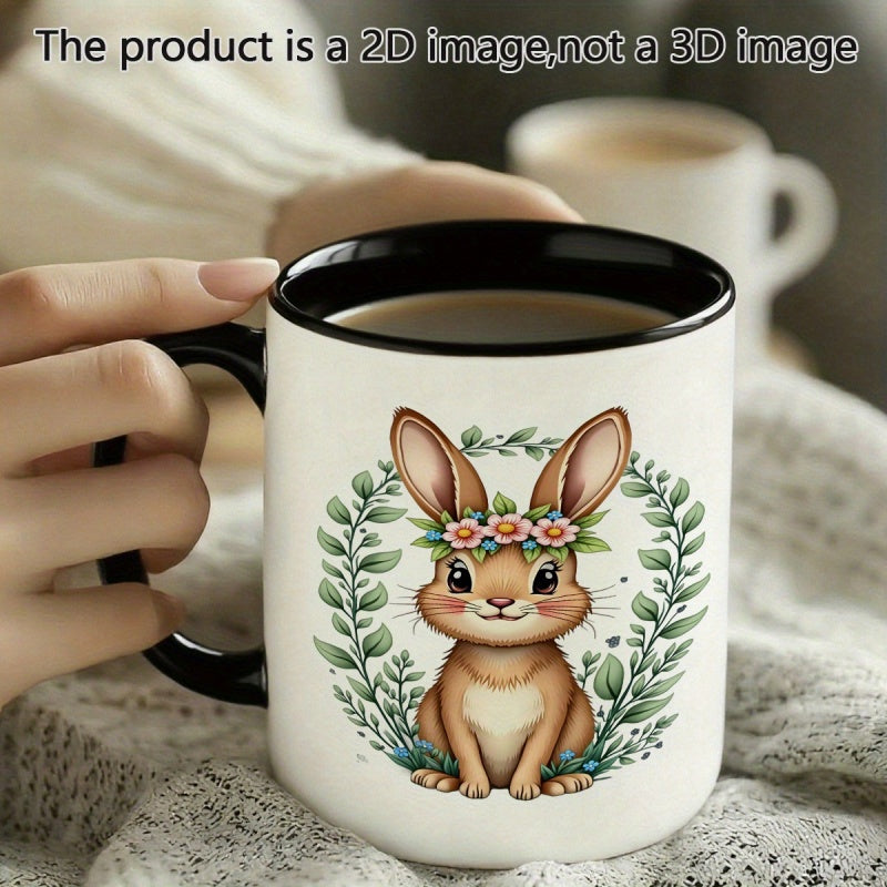 Tailorly Black Accent 11 oz Mug - white cartoon rabbit