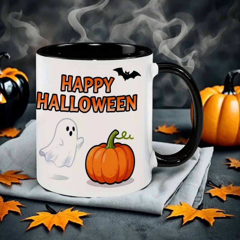 Tailorly Black Accent 11 oz Mug - cartoon style happy face
