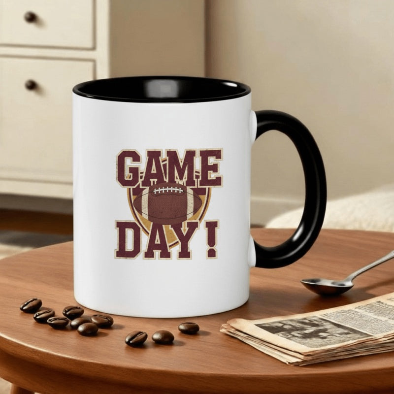 Tailorly Black Accent 11 oz Mug - game day coffee mug football fan gift sports lover ceramic cup 11oz printed ceramic mug 11oz capacity 325ml dishwasher