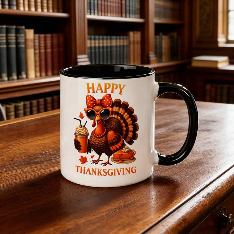 Tailorly Black Accent 11 oz Mug - thanksgiving pattern