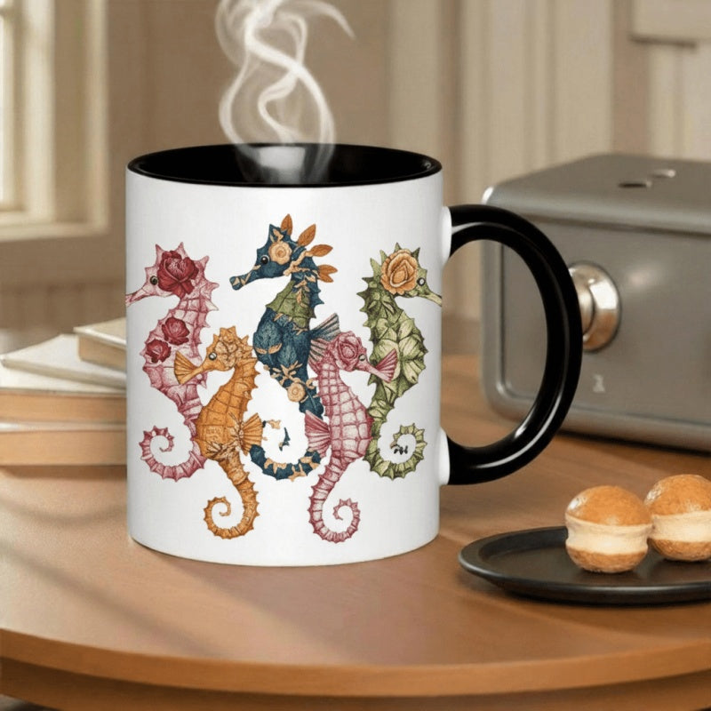 Tailorly Black Accent 11 oz Mug - whimsical seahorse