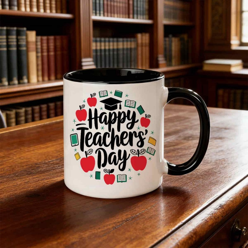 Tailorly Black Accent 11 oz Mug - 1pc mug with 350ml 11oz capacity dishwasher tea cup suitable for women men teachers day valentines mothers day gifts