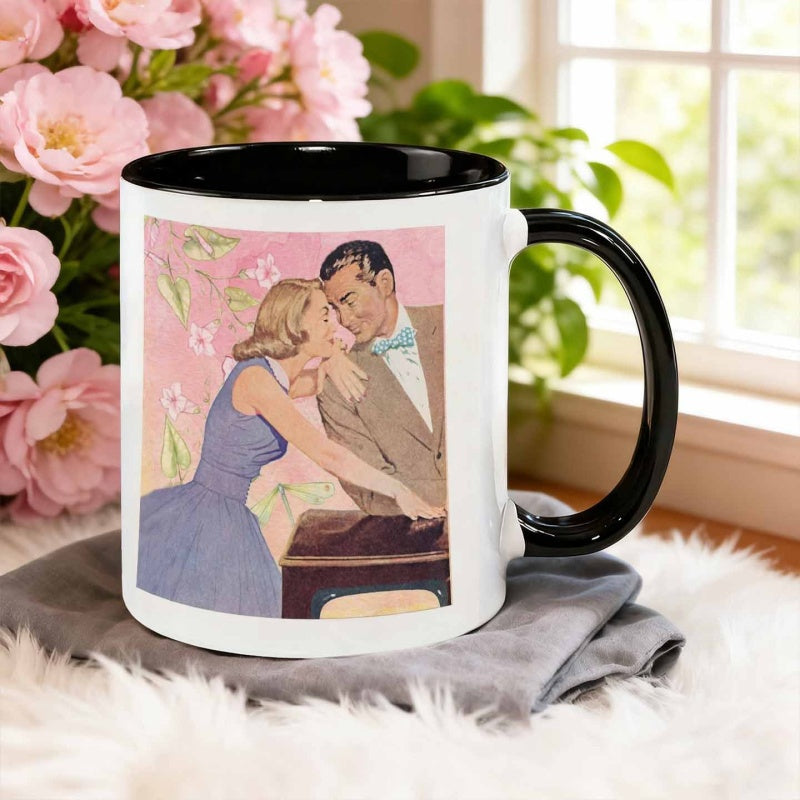 Tailorly Black Accent 11 oz Mug - couple snuggling scene