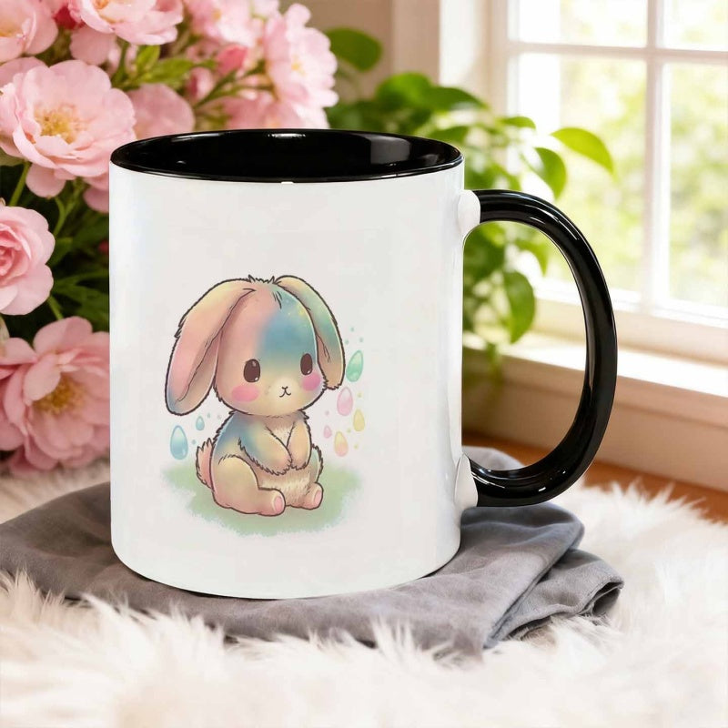 Tailorly Black Accent 11 oz Mug - cartoon soft gradient color rabbit