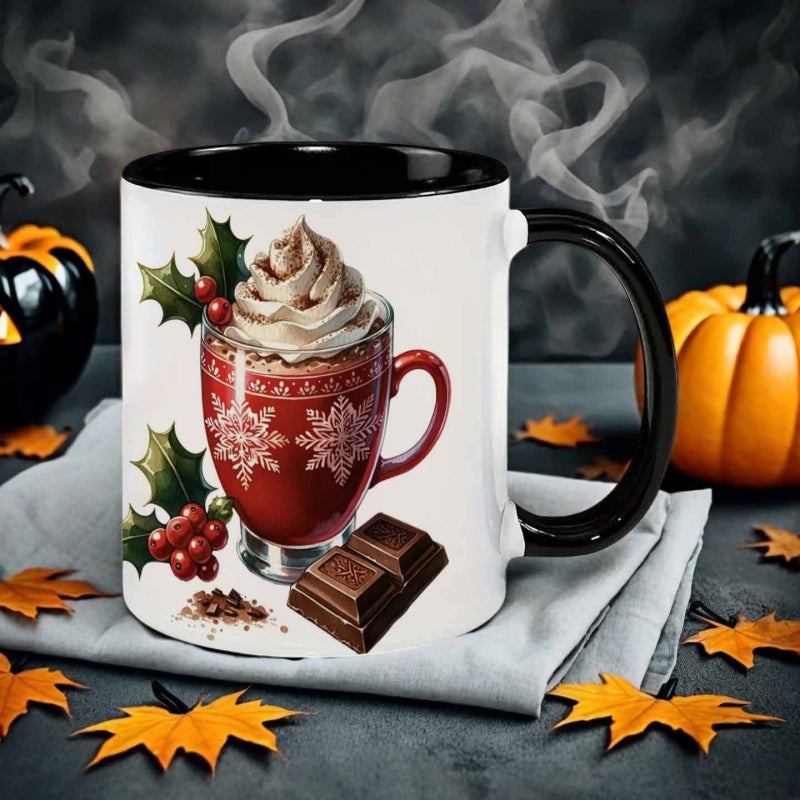 Tailorly Black Accent 11 oz Mug - realistic style christmas hot drink