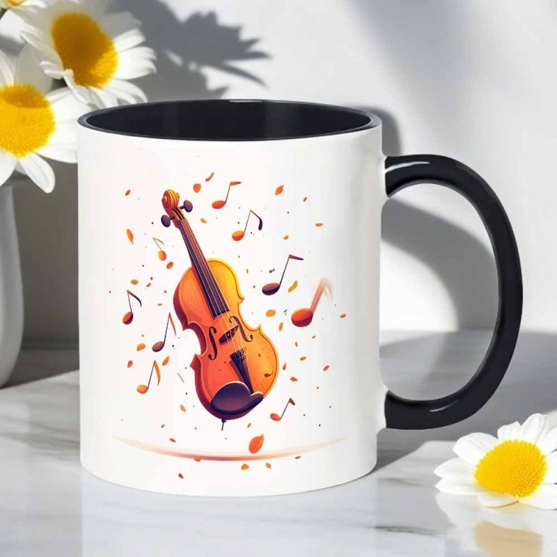 Tailorly Black Accent 11 oz Mug - violin musical notes