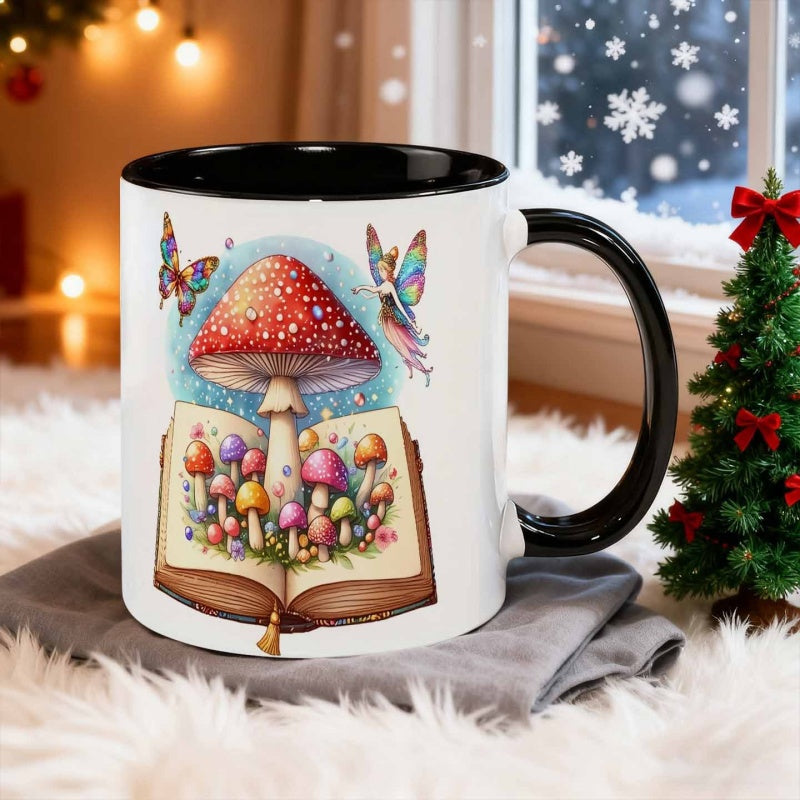Tailorly Black Accent 11 oz Mug - fantasy mushroom book