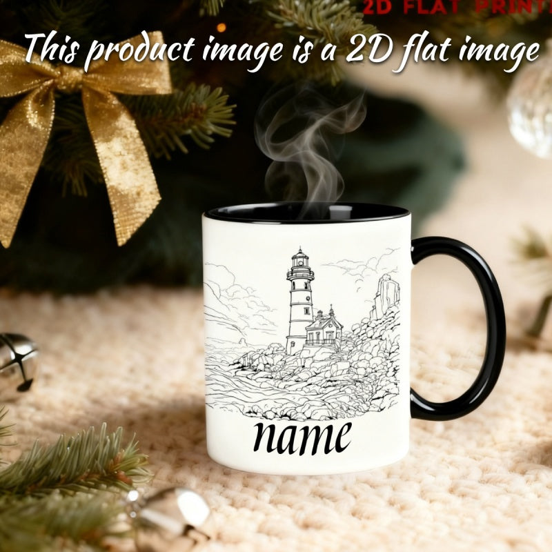 Tailorly Black Accent 11 oz Mug - line drawing lighthouse