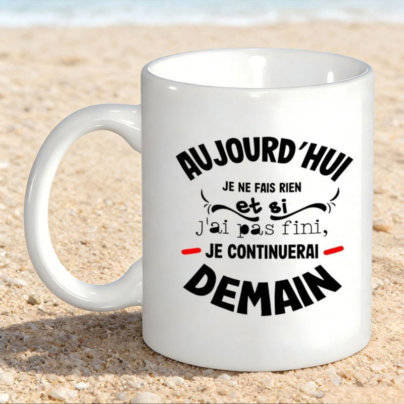 Tailorly White Ceramic 11 oz Mug - Elegant White Ceramic Vessel With Decorative French Script Typography On Glossy Surface Mug