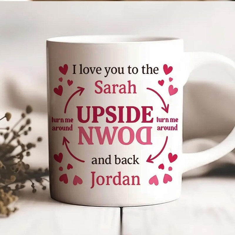 Tailorly White Ceramic 11 oz Mug - I Love You To The Sarah Upside Down Turn Me Around And Back Jordan Minimalist Red Hearts Arranged In Circular Motion With