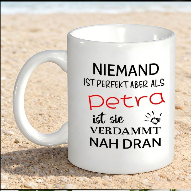 Tailorly White Ceramic 11 oz Mug - Minimalist Standing On Warm Golden Sand Beach Mug
