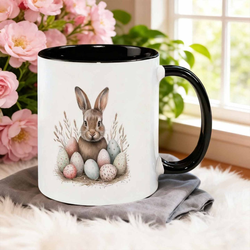 Tailorly Black Accent 11 oz Mug - watercolor style with eggs