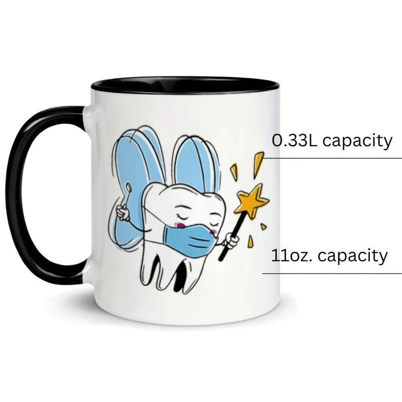 Tailorly Black Accent 11 oz Mug - tooth wand and cute enamel camping design