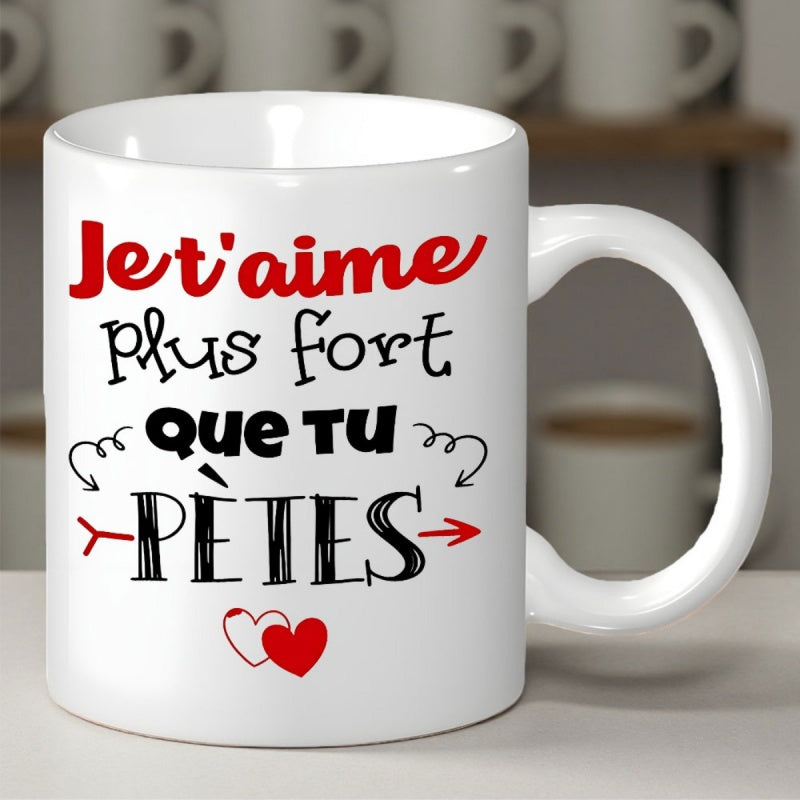 Tailorly White Ceramic 11 oz Mug - Minimalist Typography With Interlocking Hearts And Playful Red Accented Heart