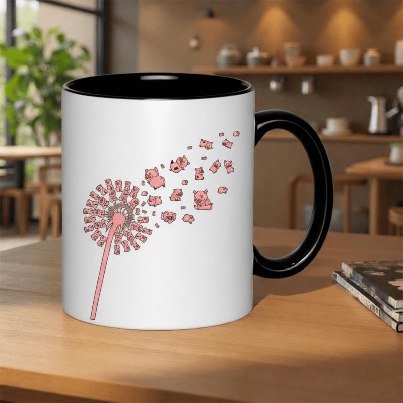 Tailorly Black Accent 11 oz Mug - flying dandelion