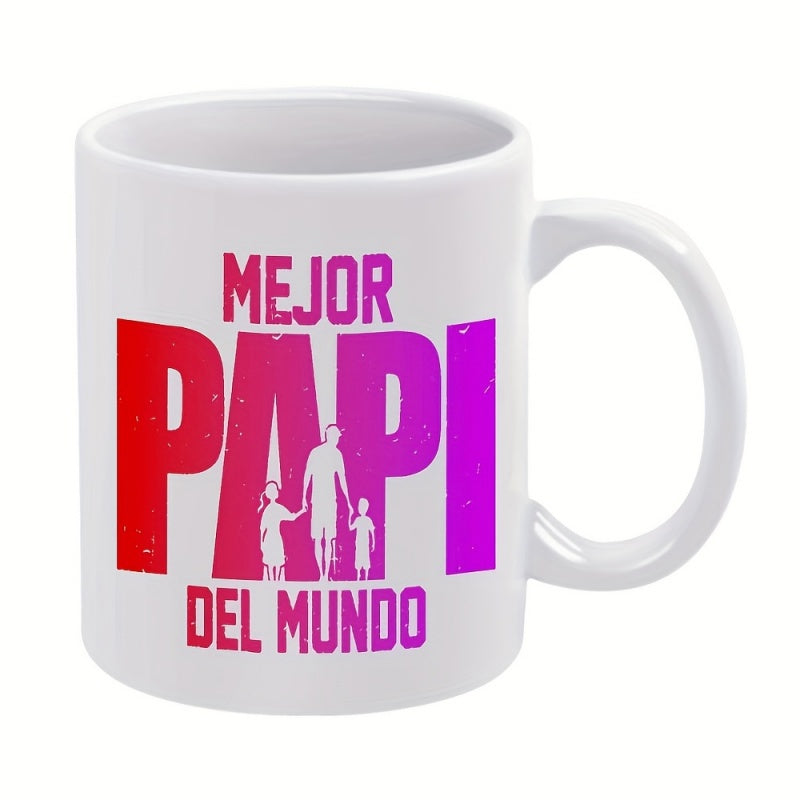 Tailorly White Ceramic 11 oz Mug - Vibrant Colorful Gradient Father Holding Hands With Children Silhouette
