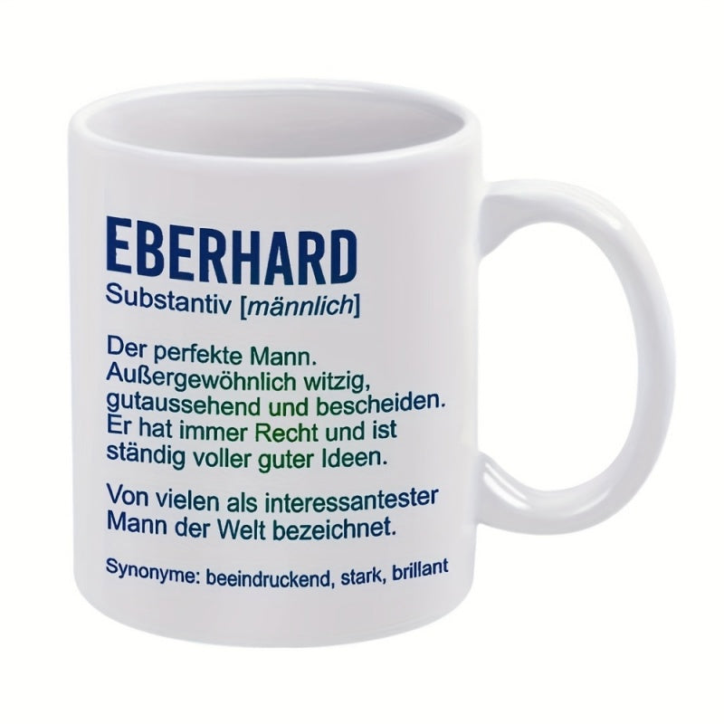 Tailorly White Ceramic 11 oz Mug - Minimalist White Ceramic Vessel With Blue Dictionary Style Text Mug