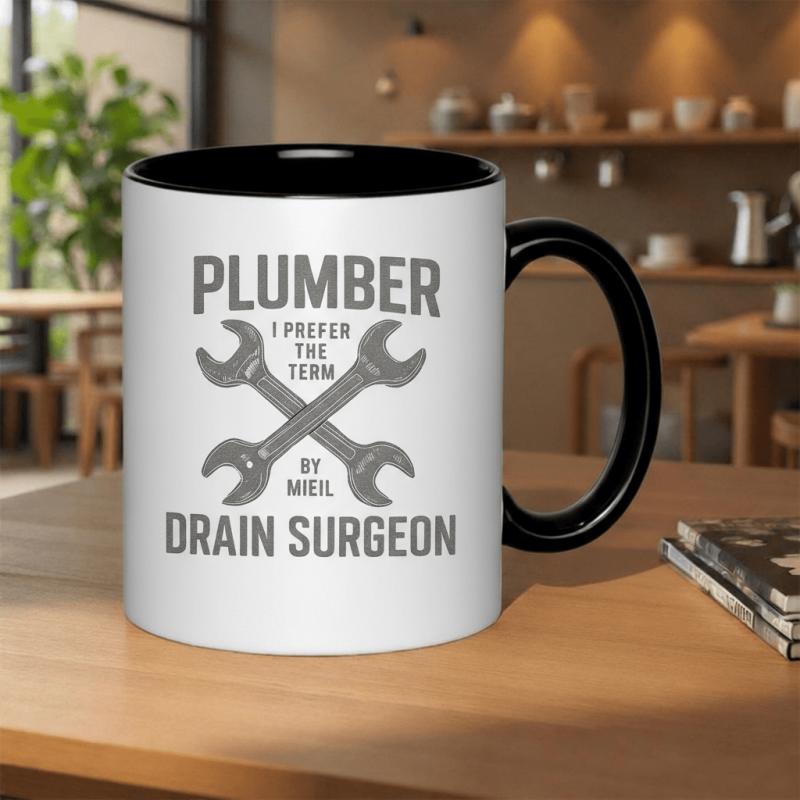 Tailorly Black Accent 11 oz Mug - 11oz plumber the drain by mieil ceramic mug microwave safe black handle anti slip base ideal for family
