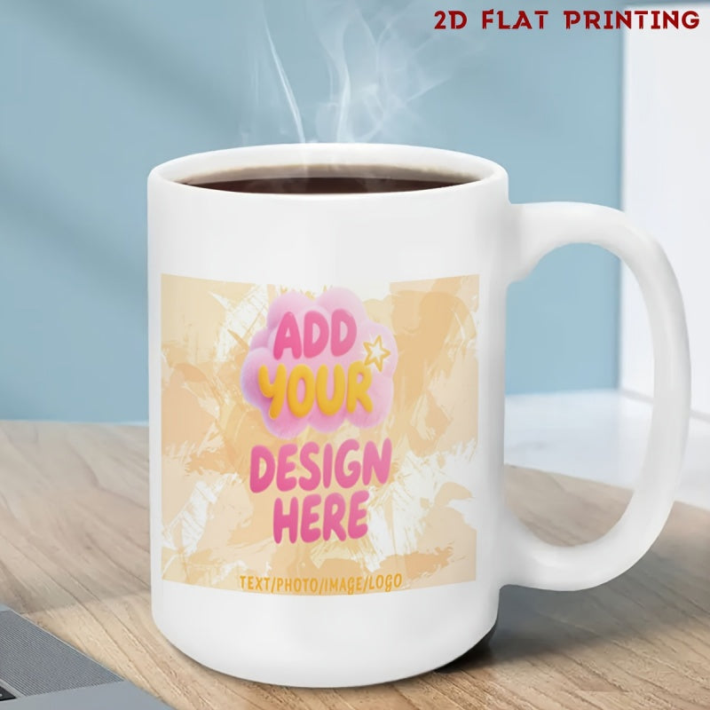 Tailorly White Ceramic 11 oz Mug - Add Your Design Here Textured Abstract Watercolor Background In Soft Beige With Playful Pink Accents Mug