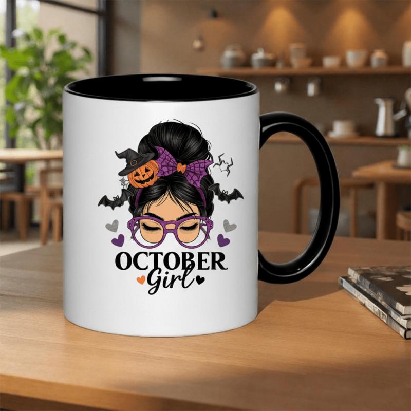Tailorly Black Accent 11 oz Mug - october halloween pumpkin bat glasses cute witchy style