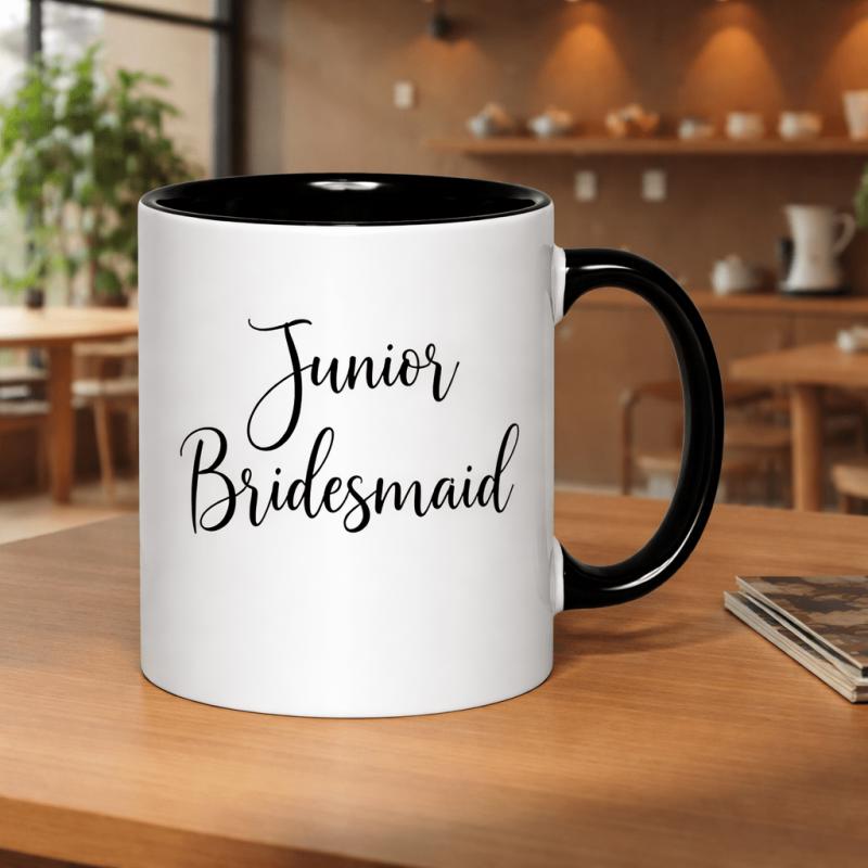 Tailorly Black Accent 11 oz Mug - junior bridesmaid script text
