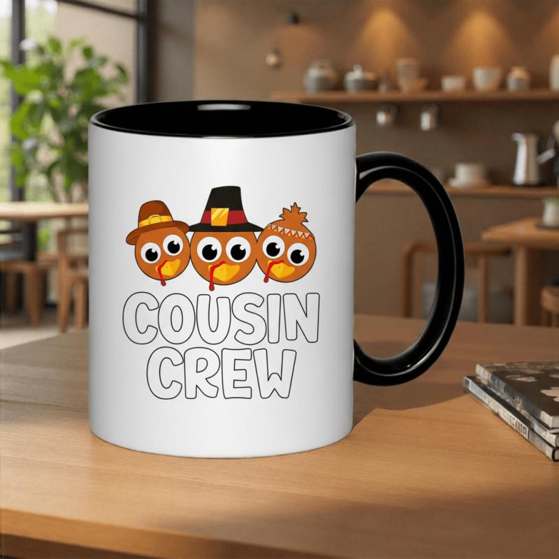 Tailorly Black Accent 11 oz Mug - thanksgiving gathering with family featuring a turkey