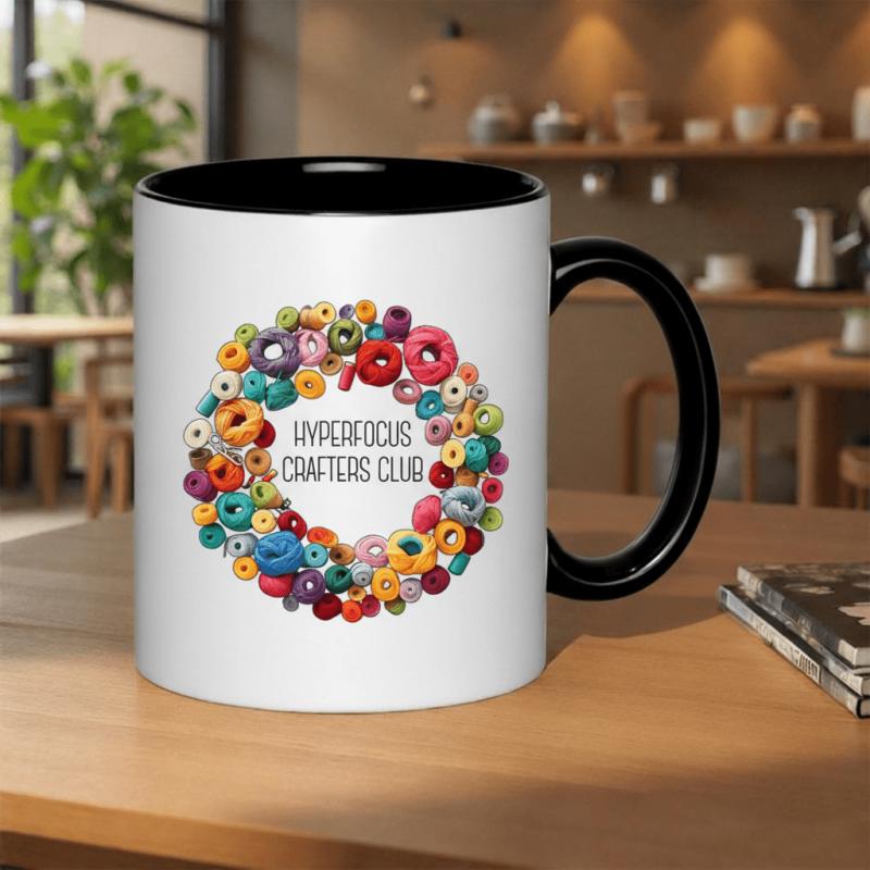 Tailorly Black Accent 11 oz Mug - wreath of yarn and craft supplies