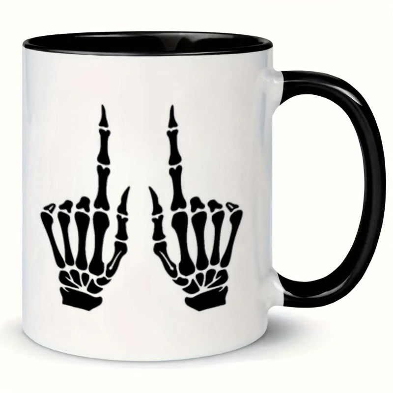 Tailorly Black Accent 11 oz Mug - skeleton hands middle finger