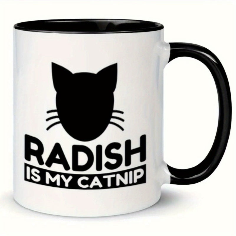 Tailorly Black Accent 11 oz Mug - herb text black cat silhouette