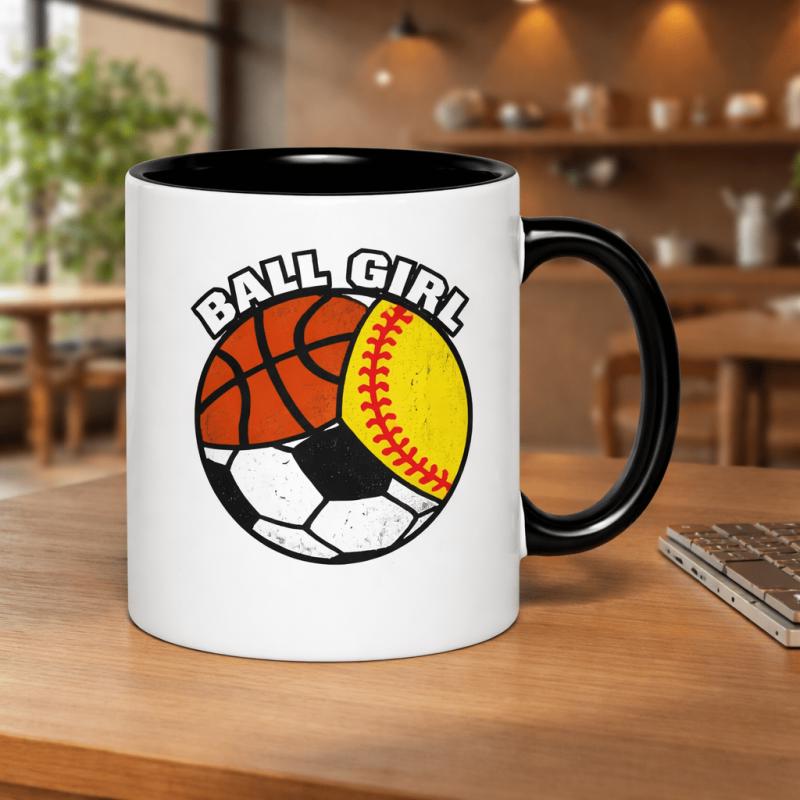 Tailorly Black Accent 11 oz Mug - ball with basketball soccer and softball passion