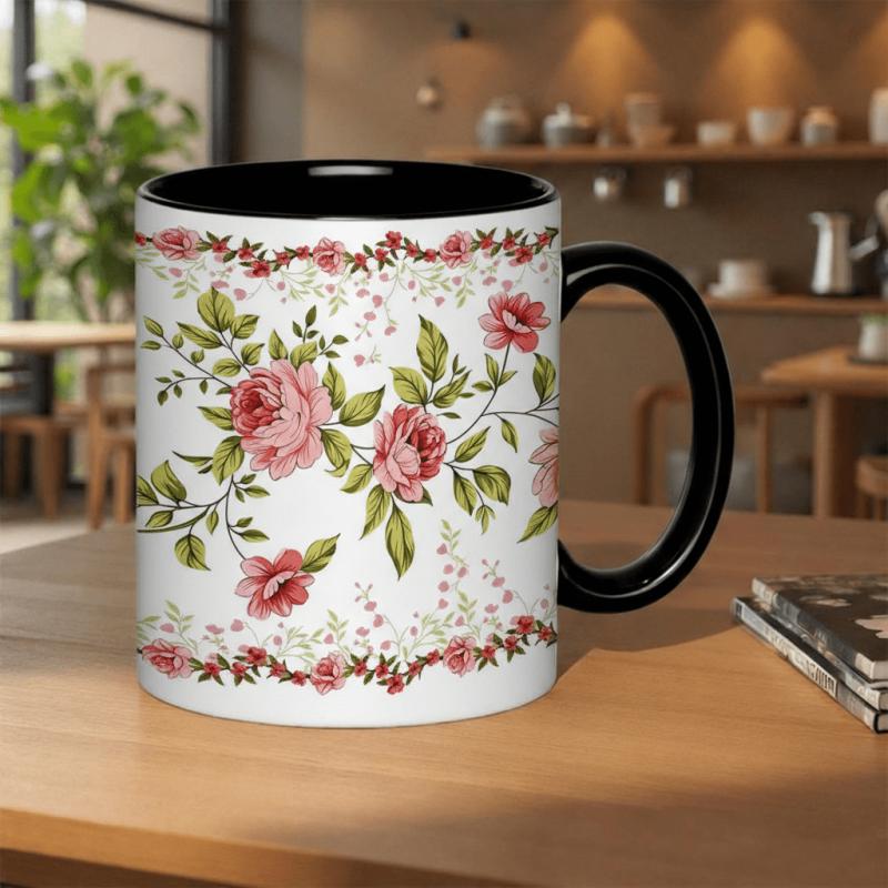 Tailorly Black Accent 11 oz Mug - cute cat astronaut floating in space with stars and planets