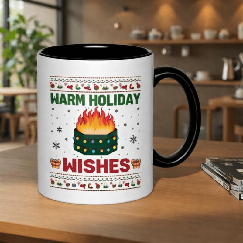 Tailorly Black Accent 11 oz Mug - warm holiday christmas fireplace 11oz printed ceramic mug cups design ceramic coffee cup drinkware white ceramic