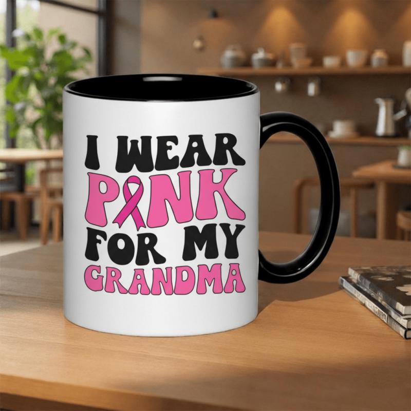 Tailorly Black Accent 11 oz Mug - breast cancer awareness text