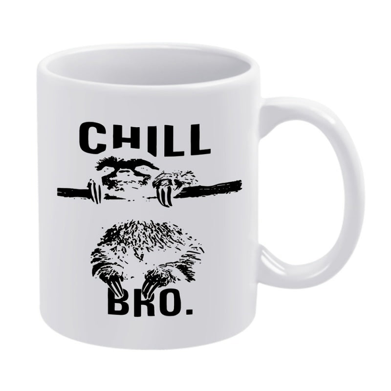 Tailorly White Ceramic 11 oz Mug - Chill Bro Minimalist Ink Sketch Of A Sloth Hanging Lazily On Branch Sloth