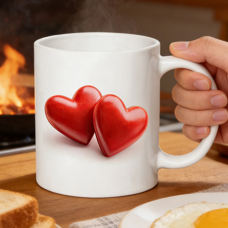 Tailorly White Ceramic 11 oz Mug - Vibrant Polished Red Dual Symbols Resting Peacefully Side By Side Heart