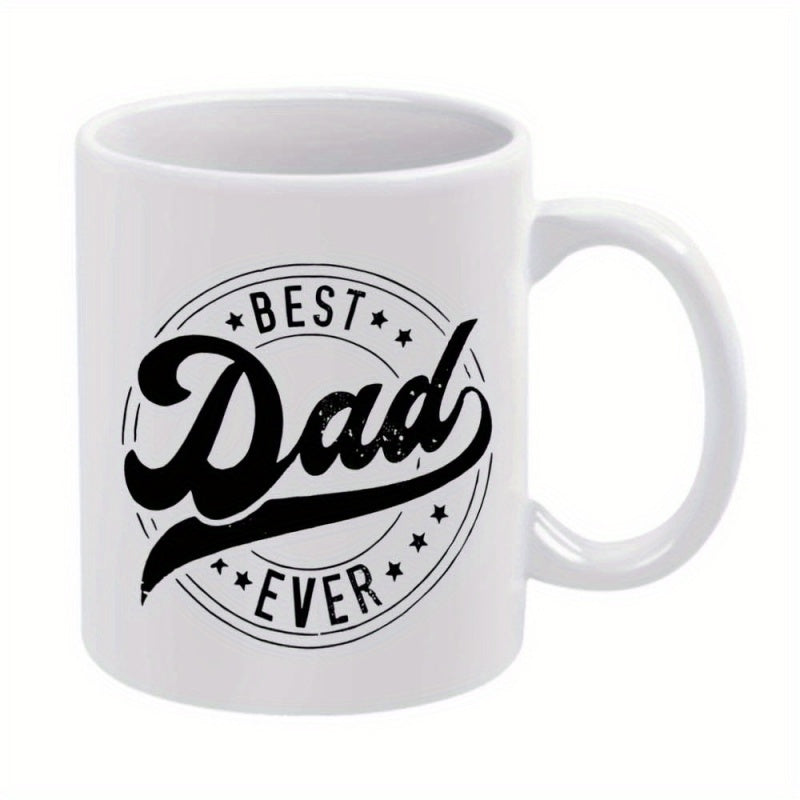 Tailorly White Ceramic 11 oz Mug - Best Dad Ever Vintage Style Circular Seal With Bold Script And Small Stars Emblem