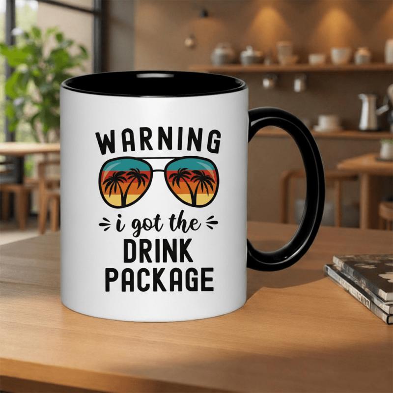 Tailorly Black Accent 11 oz Mug - caution i have the beverage package glasses palm trees 11oz printed ceramic mug with a capacity of 325ml its dishwasher