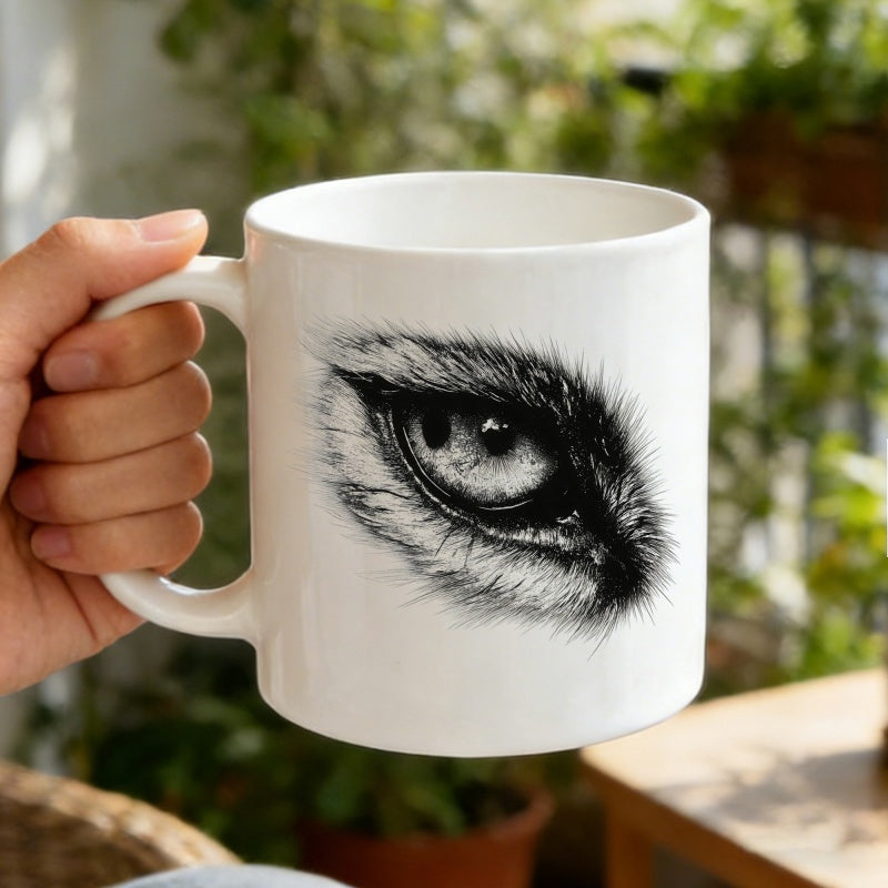 Tailorly White Ceramic 11 oz Mug - Realistic Detailed Wild Animal With Soft Fur Texture Staring Intently Eye