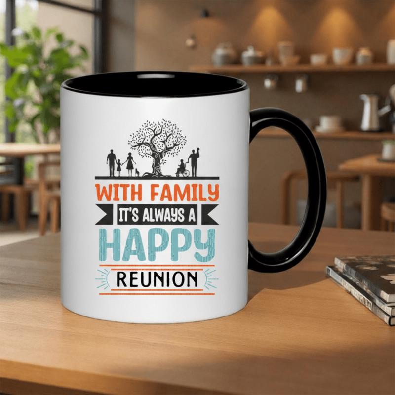 Tailorly Black Accent 11 oz Mug - family， it's a happy reunion， family gathering， celebration