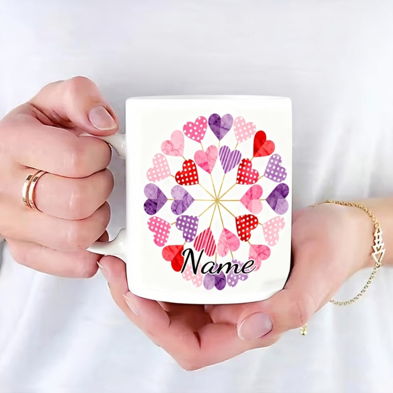 Tailorly White Ceramic 11 oz Mug - Name Vibrant Colorful Patterned Elements Arranged In A Beautiful Circular Decorative Mandala Heart